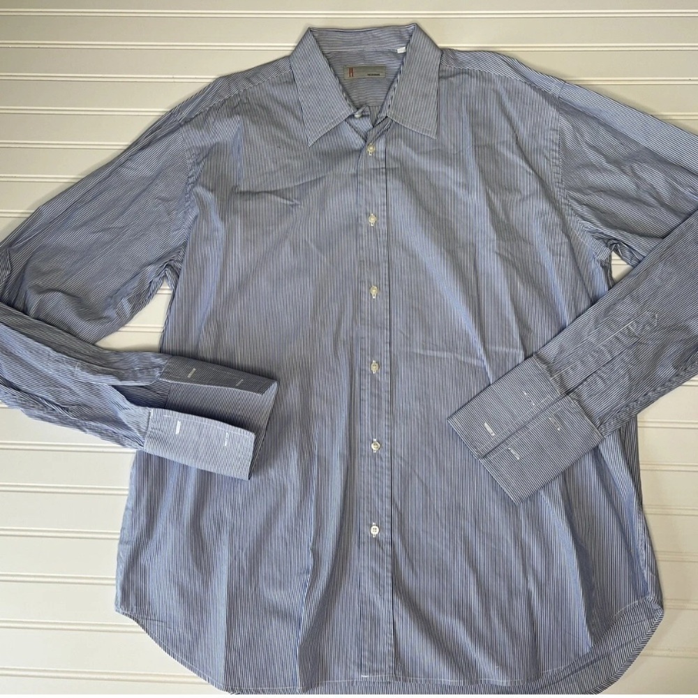 Missoni Men's 18/45 Blue Stripe Cotton Long Sleeve Button Up Dress Shirt 912
